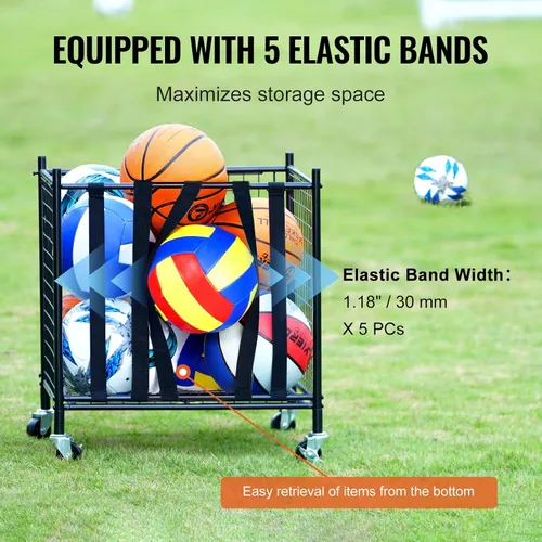 Miniatura 4 de VEVOR Rolling Sports Ball Storage Cart, Lockable Basketball Cage with Double Lids, Sport Equipment Holder Organizer for Indoor Outdoor, Steel
