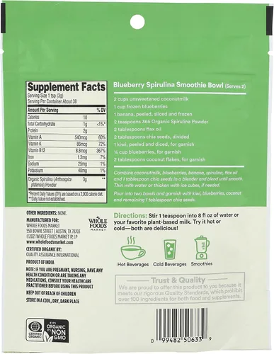 Miniatura 2 de 365 by Whole Foods Market, Superalimento orgánico de espirulina en polvo, 4 onzas