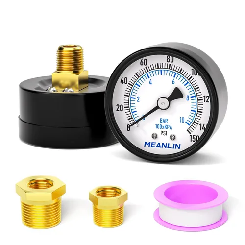 Miniatura 39 de MEANLIN MEASURE Manómetro de presión de bomba de pozo de 0-100 Psi, cara de dial de 2", NPT de 1/4", con buje hexagonal de 1/2" NPT y 3/8" NPT