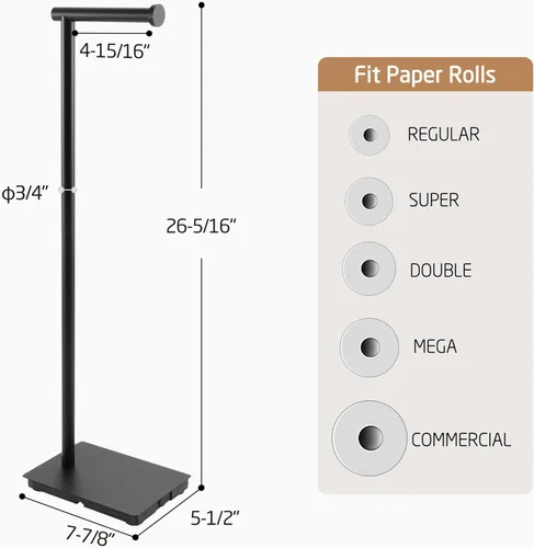 Miniatura 5 de KES Soporte de papel higiénico de 26.2 pulgadas para baño, soporte de papel higiénico de pie libre SUS304 de acero inoxidable negro mate