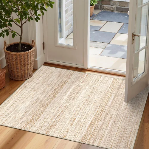 Miukiki Alfombra marroquí lavable de 2 x 3 pies para sala de estar, antideslizante, plegable, grande y suave, para comedor y dormitorio (beige, 2 x