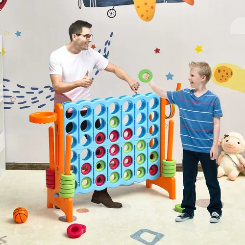 Miniatura 9 de COSTWAY Juego gigante gigante de 4 a puntuación para niños y adultos, juego de 2.5 pies para interiores y exteriores con aro de baloncesto, juego