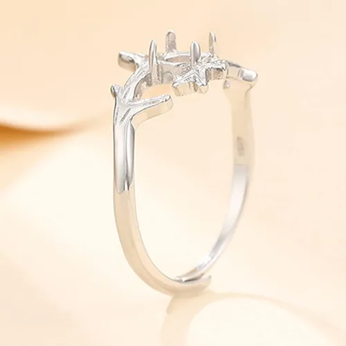 Miniatura 5 de Anillo ajustable de plata de ley 925 en blanco para 0.197 in de piedra redonda ramita de piedra texturizada anillo de punta base cabujón joyería