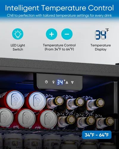 Miniatura 3 de Refrigerador de bebidas – Mini refrigerador con puerta de vidrio para 126 latas para bebidas, refrescos, cerveza, vino, refrigerador pequeño