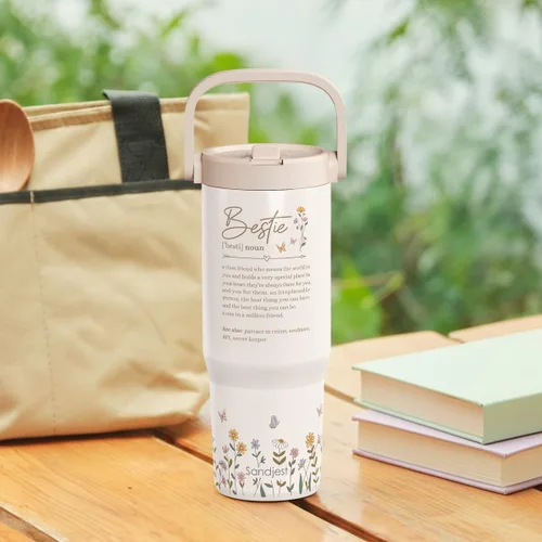 Miniatura 7 de SANDJEST Besties - Vaso de acero inoxidable con tapa para pajita de 30 onzas con asa de transporte para mujeres, niñas, mejores amigas, taza de café