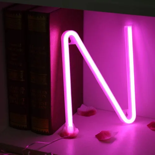 Miniatura 2 de Letrero de neón, letras de neón, letras del alfabeto de neón iluminadas, letras con luces LED, letras de marquesina iluminadas, batería, USB, rosa