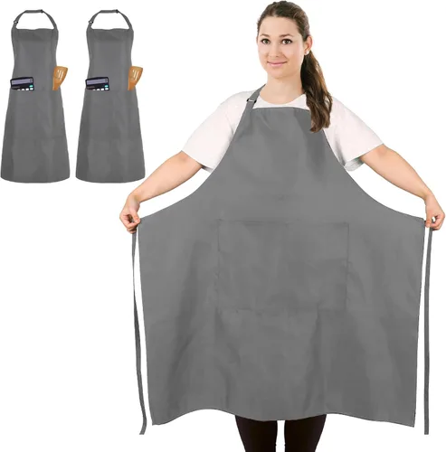 2 delantales de chef de talla grande, delantal profesional unisex con 2 bolsillos para cocinar, trabajar, hornear (tamaño más grande)