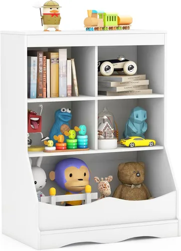 Miniatura 11 de HONEY JOY Organizador de almacenamiento de juguetes para niños con estantería, armario de almacenamiento de organización de 4 compartimentos