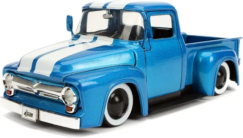 Miniatura 2 de Jada Just Trucks 1:24 1956 Ford F-100 - Coche fundido a presión con rayas azules y blancas con estante para neumáticos, juguetes para niños y adultos
