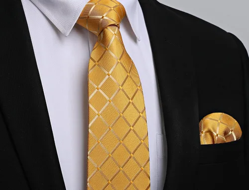 Miniatura 62 de HISDERN Conjunto de corbata a cuadros a cuadros pañuelo tejido clásico formal para hombre corbata y bolsillo cuadrado