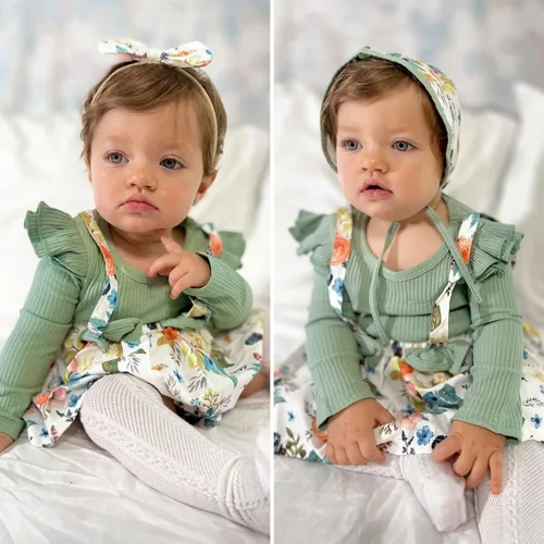 Miniatura 76 de Unutiylo Ropa de bebé recién nacida prematura con tirantes, traje de otoño e invierno, traje de manga larga con volantes