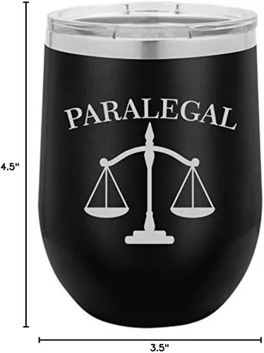 12 oz Double Wall Vacuum Insulated Stainless Steel Stemless Wine Tumbler Glass Coffee Travel Mug With Lid Paralegal (Black)