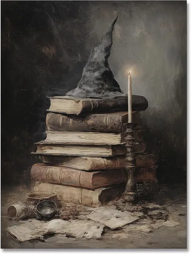 Póster de lienzo vintage de Halloween de Academia oscura gótica, victoriana, bruja, arte de pared espeluznante casa embrujada, arte abandonado,