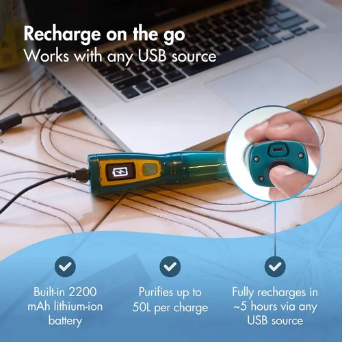 Miniatura 7 de SteriPen Purificador de agua ultra UV, recargable por USB, pantalla OLED de alto contraste, trata hasta 8,000 litros, senderismo, camping, viajes