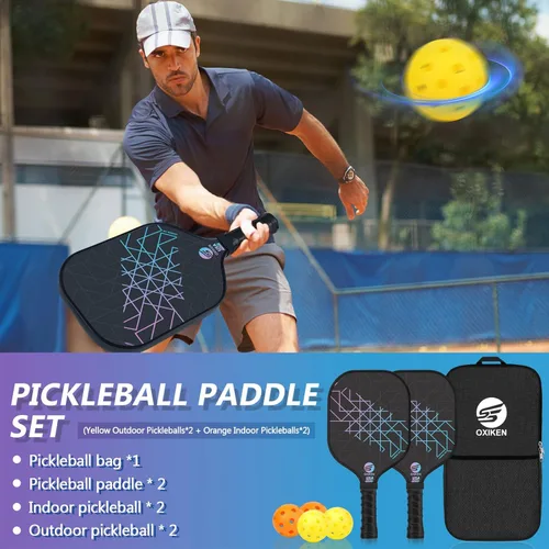 Miniatura 7 de Juego de 2 palas de pickleball aprobadas por USAPA de fibra de carbono (CHS) núcleo de panal de polipropileno, agarre antideslizante que absorbe