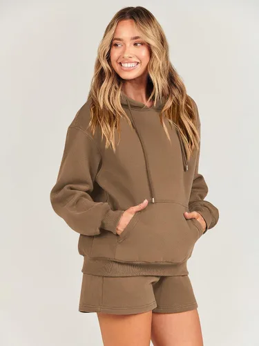 Miniatura 8 de ANRABESS Conjunto deportivo de 2 piezas para mujer, sudadera con capucha de gran tamaño, conjunto de sudadera corta a juego