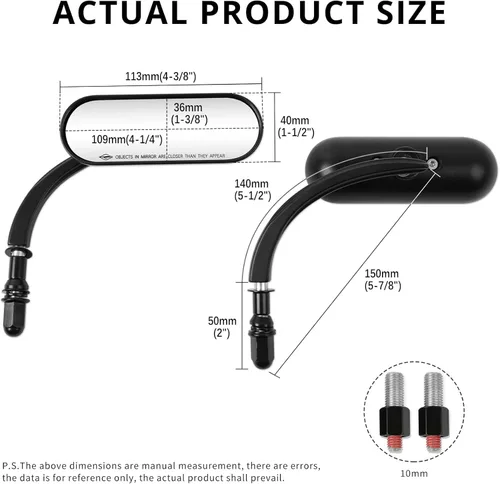 Miniatura 5 de 8mm 10mm Espejos Mini para Motocicleta Negros Compatibles con Honda Suzuki Harley Road King Street Electra Glide Road Glide Dyna Softail Retrovisor