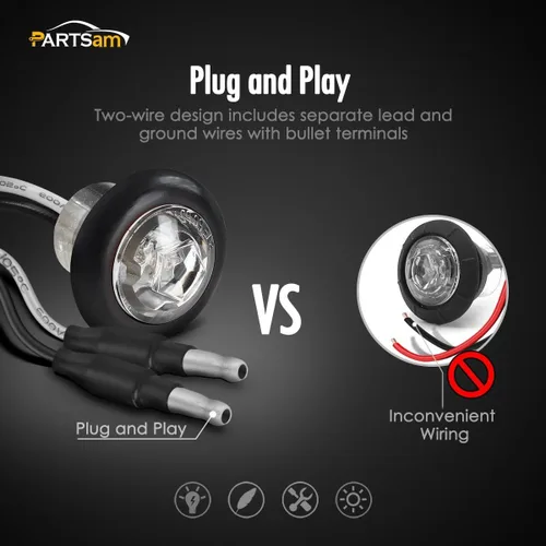 Miniatura 3 de Partsam - 10 piezas de luces LED de 3/4 pulg. ámbares para lado, luces de señalización aprobadas por DOT con lente transparente, luces tipo bala
