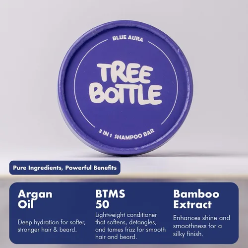 Miniatura 3 de Tree Bottle Barra de champú 3 en 1 de aceite de argán + extracto de bambú para hombres, para cabello, barba y cuerpo, limpieza profunda, nutrición