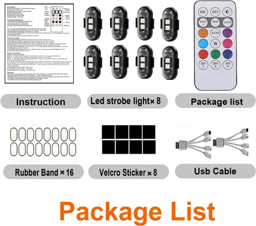 Miniatura 4 de Paquete de 8 luces LED inalámbricas estroboscópicas remotas 8 colores, anticolisión e impermeable Flash de emergencia para automóvil