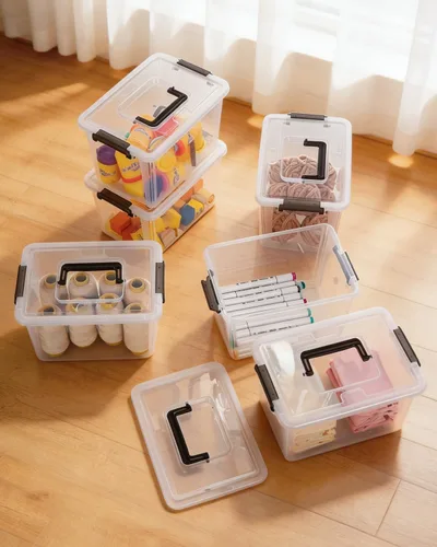 Miniatura 8 de Citylife Paquete de 4 contenedores de almacenamiento de plástico con tapas de pestillo, caja de almacenamiento transparente con asa, contenedores
