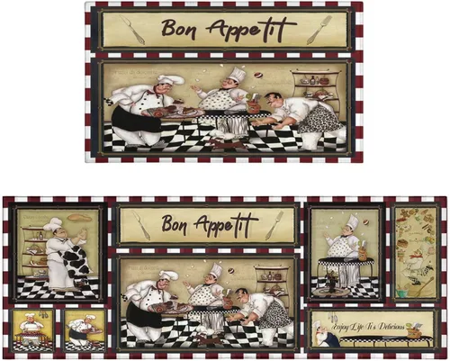 Miniatura 12 de Juego de 2 tapetes de cocina estilo bohemio para cocina, diseño azteca occidental, color negro, antideslizantes, lavables, para el suelo, 2 piezas