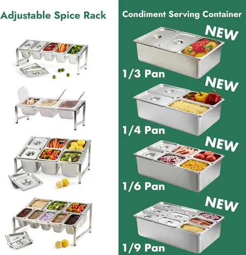 Miniatura 7 de CURTA Juego de estante de especias expandible de acero inoxidable 18/8, certificado NSF, estante organizador inclinado de 1 nivel con bandeja y tapa