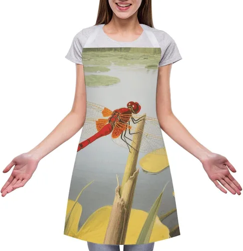 Miniatura 3 de MUSM Apron for Adults - 27.6 X 31.5 Inch, Heavy-Duty Polyester Aprons with Two Large Pockets, Waterproof Dragonflies Kitchen Apron for Cooking