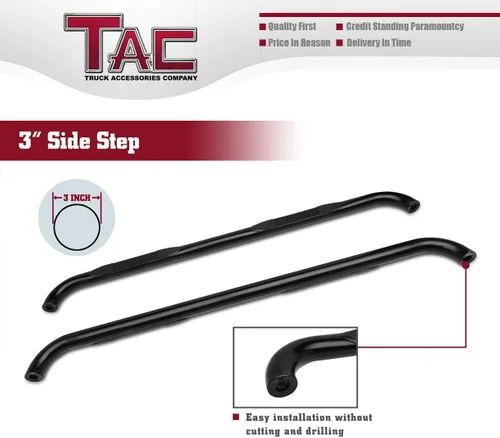 Miniatura 6 de Estribos laterales TAC de tubo de 3" oval de acero inoxidable con peldaños negros para camionetas DODGE RAM 1500/2500/3500 Doble cabina, 2015-2017