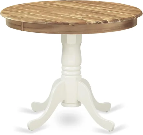 East West Furniture AMT-NLW-TP - Mesa de comedor antigua, mesa redonda de madera con base de pedestal, 36 x 36 pulgadas, natural y blanco lino