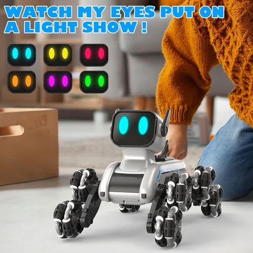 Miniatura 4 de SIMREX Robot Perro RC Coche de Acrobacias Juguetes - Coche de control remoto con detección de gestos con ruedas Mecanum, ojos LED, 3 efectos