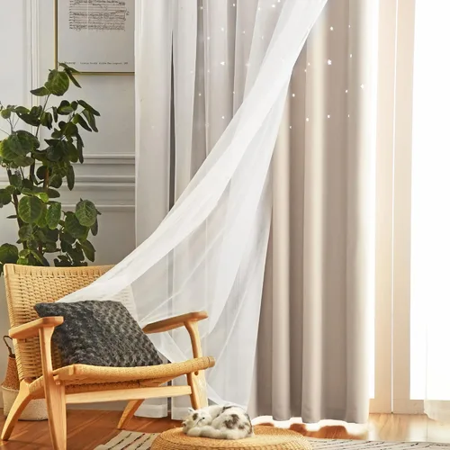 Miniatura 9 de Loyala Cortinas opacas de doble capa con diseño de estrellas para dormitorio de niños, bonitas, 63 pulgadas de largo, juego de 2 paneles, beige, 42