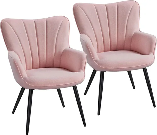 Miniatura 15 de Yaheetech Sillón de piel sintética, silla moderna con patas de metal, cómoda silla tapizada para sala de estar, dormitorio, tocador, marrón, 2 piezas