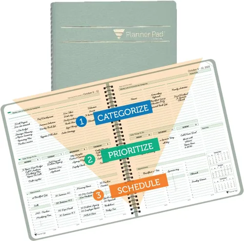 Miniatura 8 de Planner Pad Organizador de 12 meses con embudo de 3 niveles encuadernado en espiral, octubre de 2025 a septiembre de 2026, cubierta negra/tinta
