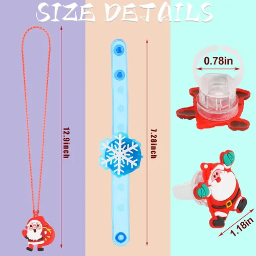 Miniatura 8 de CCINEE Paquete de 54 recuerdos de fiesta de Navidad para niños, collar iluminado, anillos iluminados, pulsera de flash LED, luz intermitente a