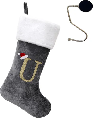 Miniatura 83 de Medias de Navidad de 20 pulgadas con monograma, letras, medias súper suaves grandes de Navidad, medias de monograma rojo para Navidad, regalo