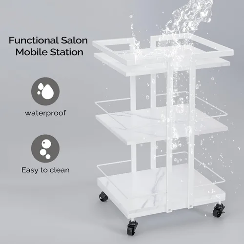 Miniatura 7 de Carrito de Esteticista con Ruedas, Carrito Rodante Utilitario para Salón, Organizador de Almacenamiento Móvil Blanco para Spa de Belleza