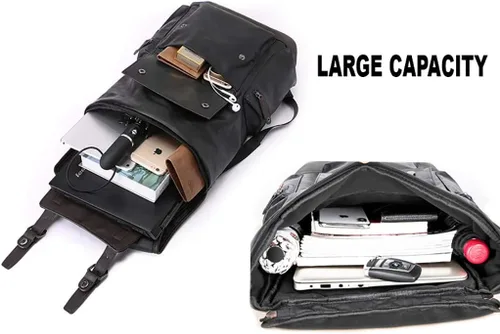 Miniatura 5 de HuaChen Mochila para portátil de cuero PU,Mochila de viaje vintage para la universidad,Mochilas casuales grandes para hombres - YZ11_Negro
