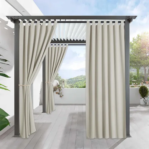 Miniatura 31 de RYB HOME - Cortinas opacas para interior y exterior, cortinas para patio o terraza, cortinas exteriores con pestaña Crema Beige