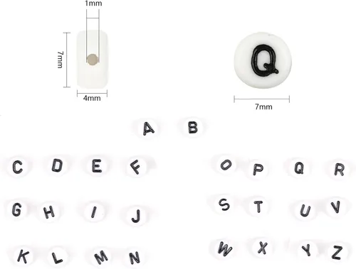Miniatura 2 de 300 cuentas de letras S de 0.157 x 0.276 in, cuentas blancas del alfabeto de forma redonda acrílica, cuentas sueltas para pulseras con nombre