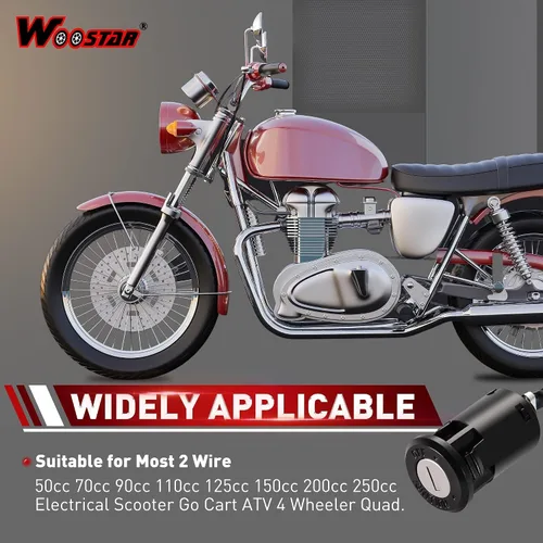 Miniatura 4 de WOOSTAR Interruptor de llave de encendido de 2 cables, interruptor de encendido de 2 posiciones, reemplazo para 50 cc, 70 cc, 90 cc, 110 cc, 125 cc