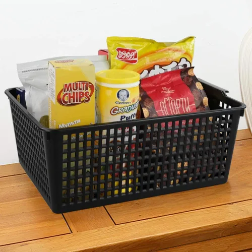 Miniatura 5 de Paquete de 3 contenedores de almacenamiento de plástico para organizar (negro)
