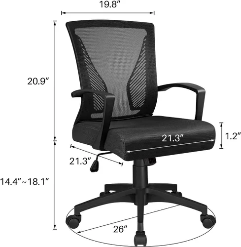 Miniatura 3 de Tuoze Silla ergonómica de malla con respaldo medio para oficina, silla giratoria de escritorio, soporte lumbar, silla de computadora
