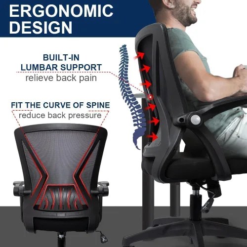 Miniatura 5 de TTD Silla de oficina ergonómica cómoda giratoria para el hogar, silla de escritorio moderna de malla negra con brazos abatibles, silla