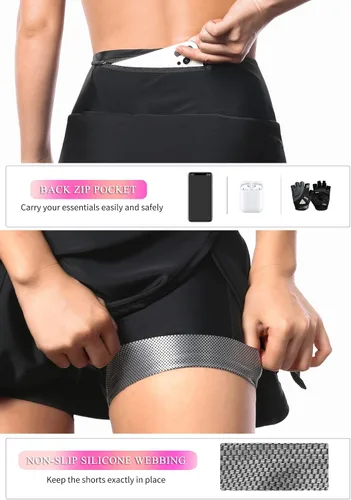 Miniatura 3 de Falda de ciclismo para mujer con pantalones cortos acolchados, falda de bicicleta de cintura alta con acolchado y bolsillos, pantalones cortos
