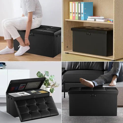 Miniatura 8 de ENGPOW Banco otomano de almacenamiento de 30 pulgadas, banco de almacenamiento plegable ignífugo+caja de almacenamiento de fotos con 16 interiores