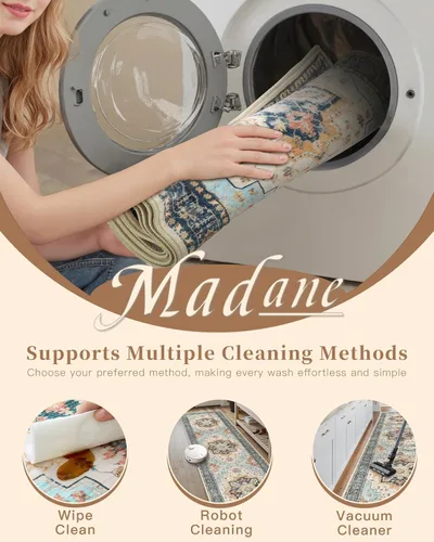 Miniatura 162 de Madane Tapete lavable de 2 x 10 pies para pasillo, cocina, recibidor, clásico, suave, antideslizante para interiores, casa de campo, baño, sala