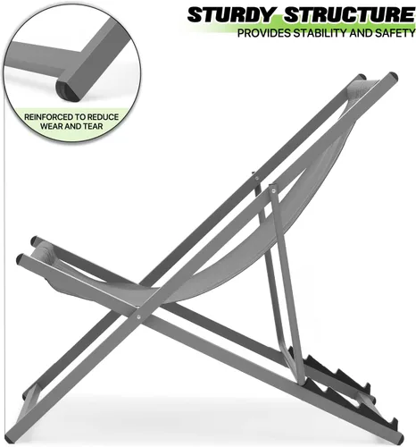 Miniatura 6 de Magshion Juego de 2 sillas plegables de playa, diseño reclinable ajustable de 4 niveles, marco de aluminio ligero, silla portátil al aire libre