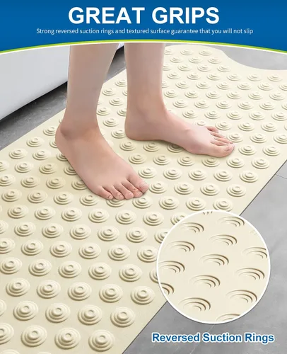 Miniatura 3 de Bligli Tapete para bañera antideslizante sin ventosas, 39 x 16 pulgadas, extra largo, para ducha, baño, lavable a máquina, de goma natural