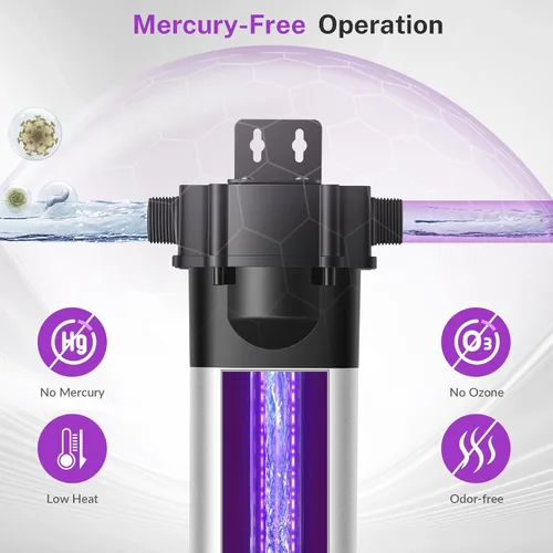 Miniatura 5 de iSpring UVF20 - Sistema de filtro de agua LED UV para toda la casa, hasta 11 años de larga duración LED UV purificador de agua con control de flujo
